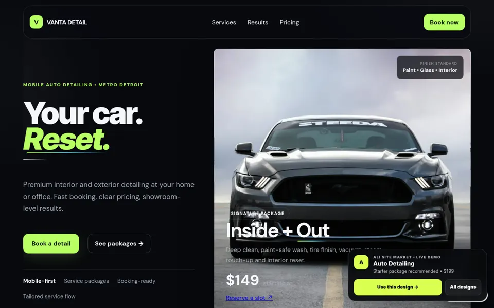 Auto Detailing website desktop preview