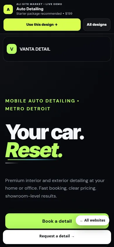 Auto Detailing website mobile preview