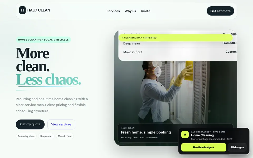 Cleaning website desktop preview