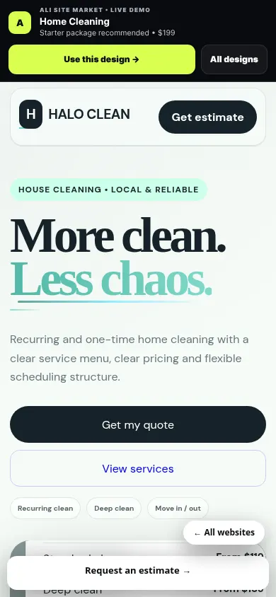 Cleaning website mobile preview