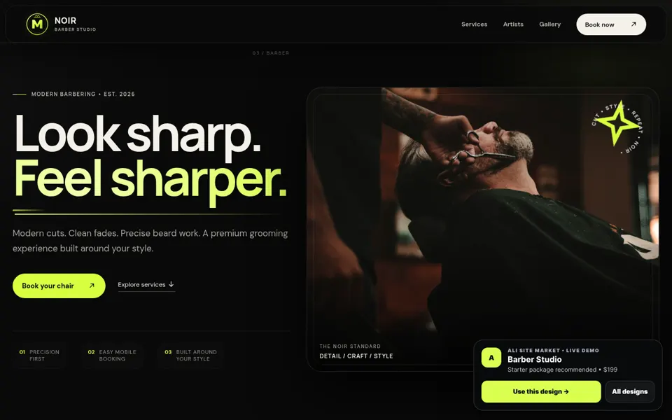 Barber website desktop preview