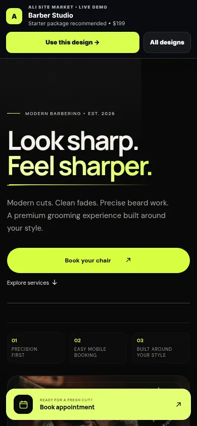 Barber website mobile preview