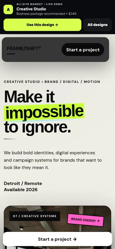Creative Studio mobile website preview