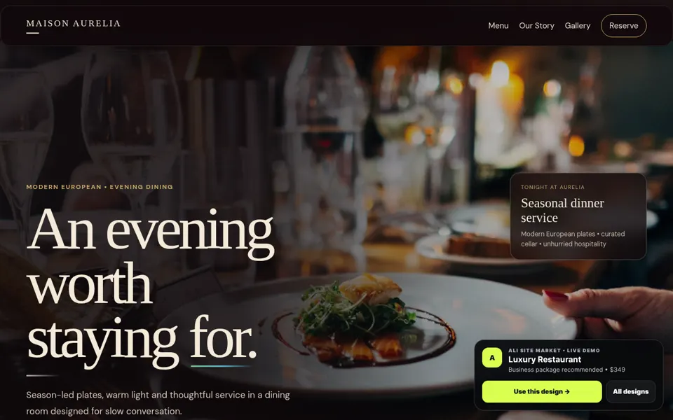 Restaurant website desktop preview