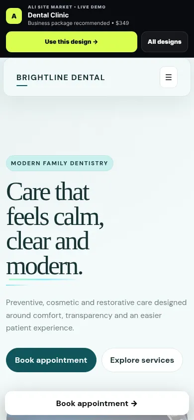 Dental website mobile preview