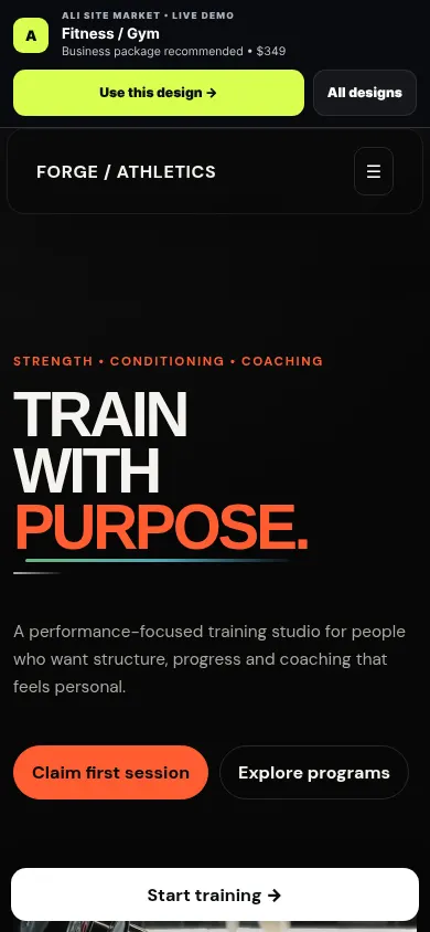 Fitness website mobile preview