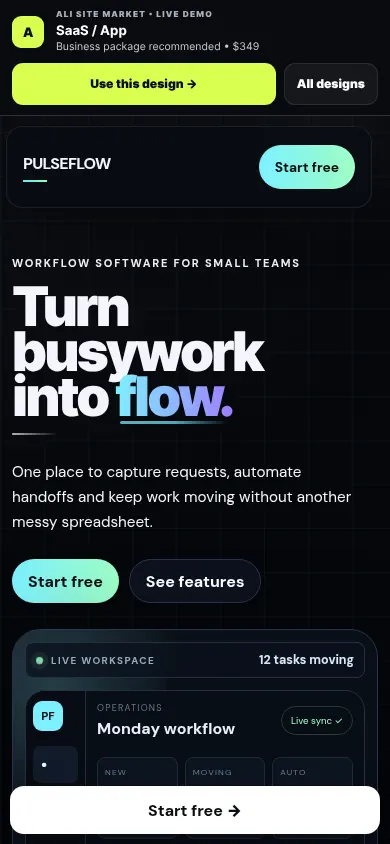 Saas website mobile preview