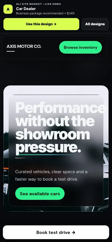 Auto Dealer website mobile preview