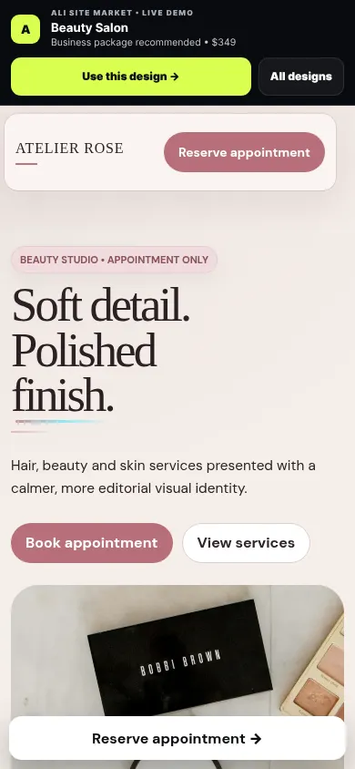 Beauty Salon website mobile preview
