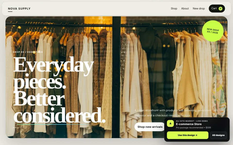 Ecommerce website desktop preview
