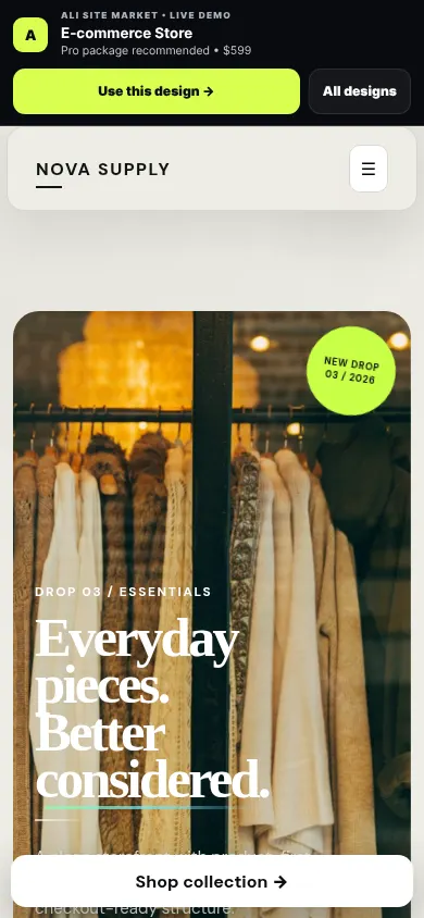 Ecommerce website mobile preview