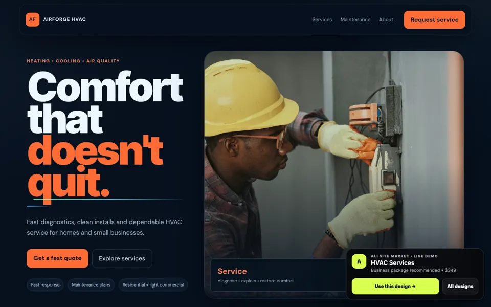 Hvac website desktop preview