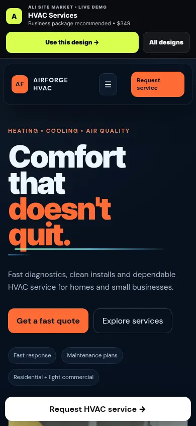 Hvac website mobile preview