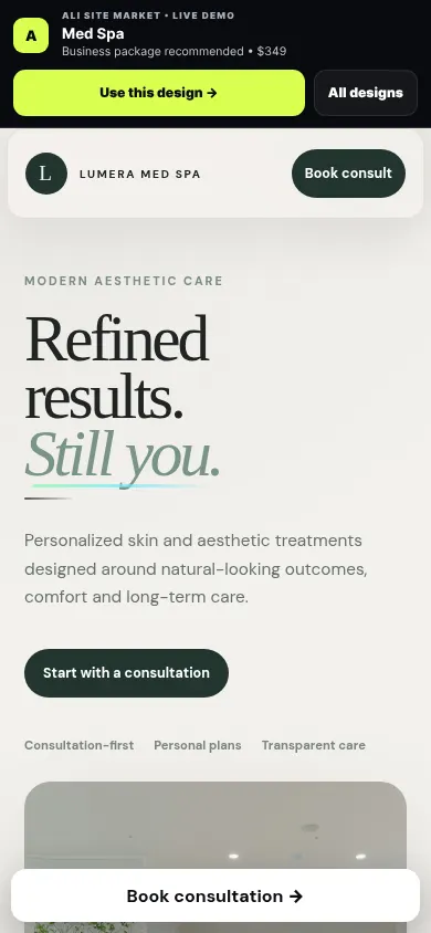 Med Spa website mobile preview