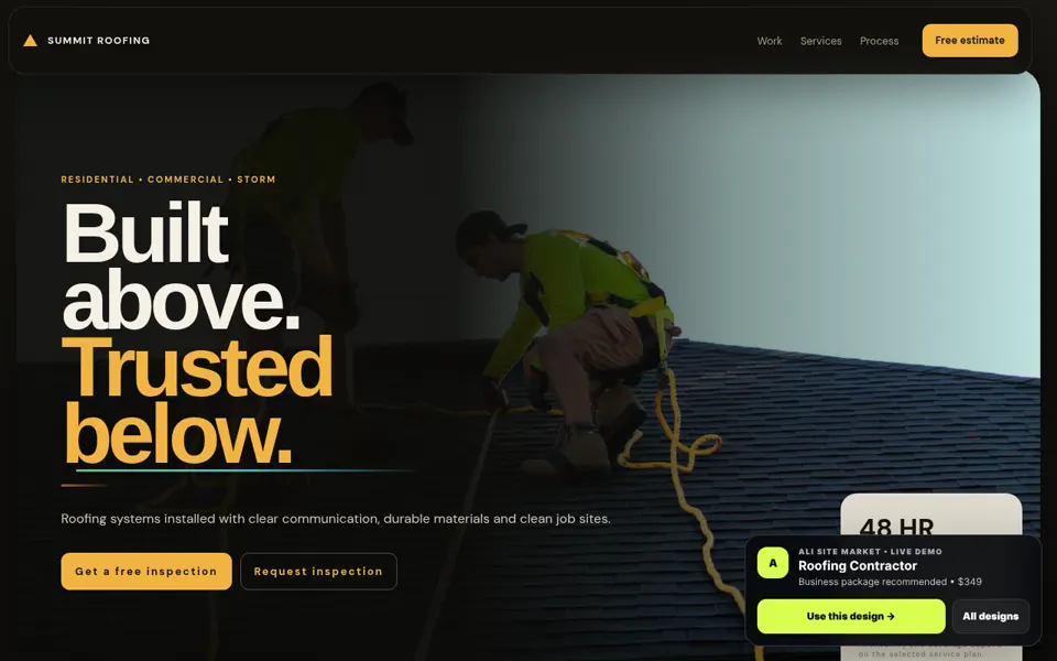 Roofing website desktop preview