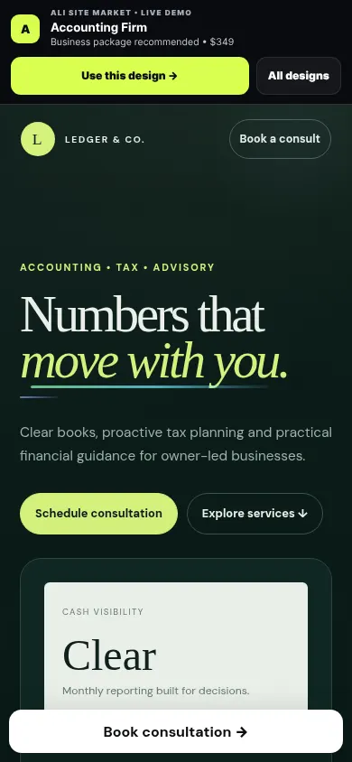 Accounting website mobile preview
